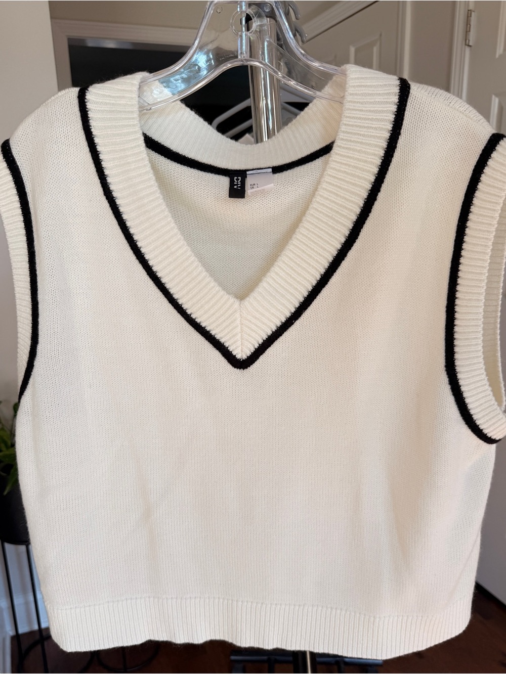 H&M Cream V-Neck Sweater Vest with Black Trim